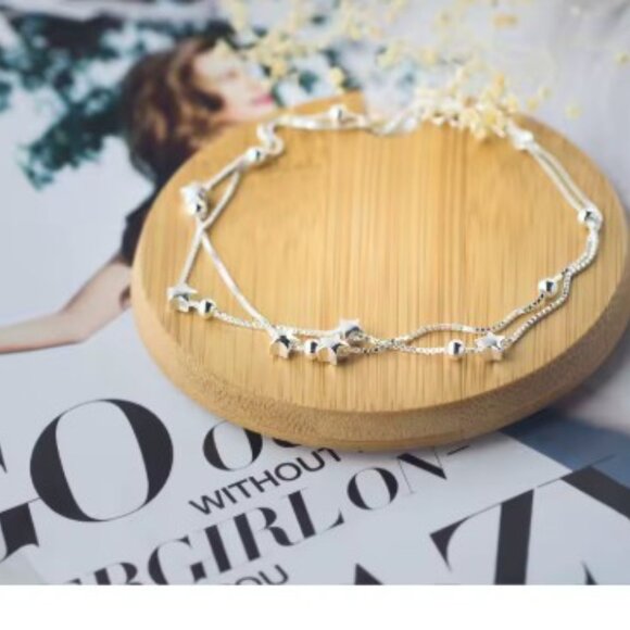 Modian Double Layer Sterling Silver Stars & Beads Anklet NEW - Picture 4 of 5